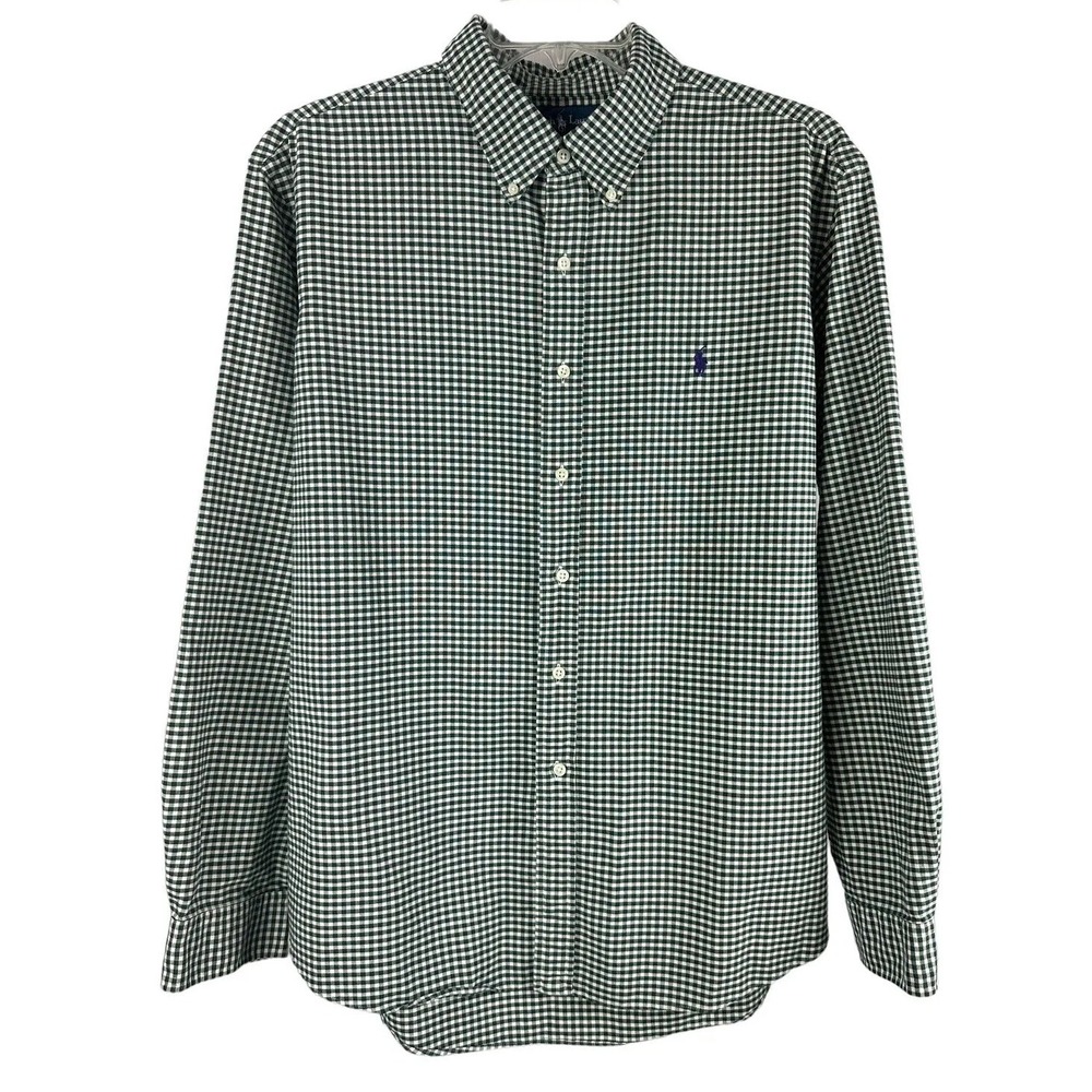 Ralph Lauren Check Cotton Green Shirt Men's Plaid Gingham Custom Fit Sz XXL